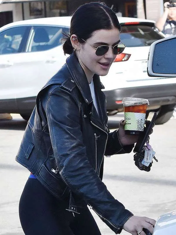 Lucy Hale Los Angeles Black Biker Leather Jacket - Image 4