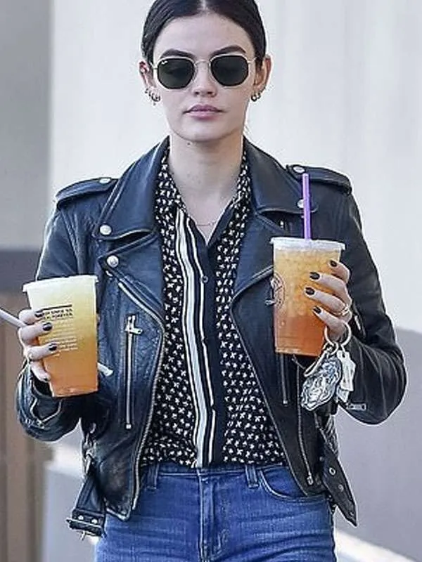 Lucy Hale Los Angeles Black Biker Leather Jacket