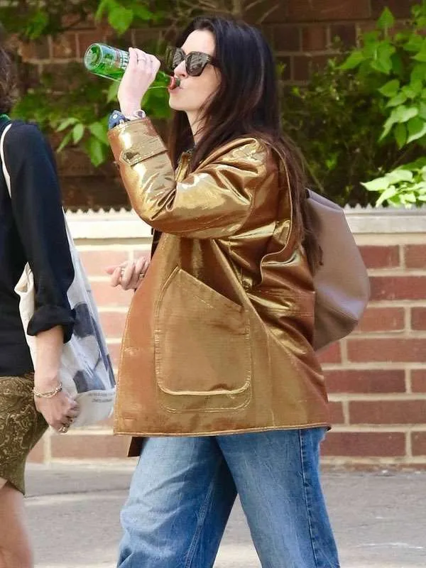 Anne Hathaway Metallic Gold Jacket - Image 4
