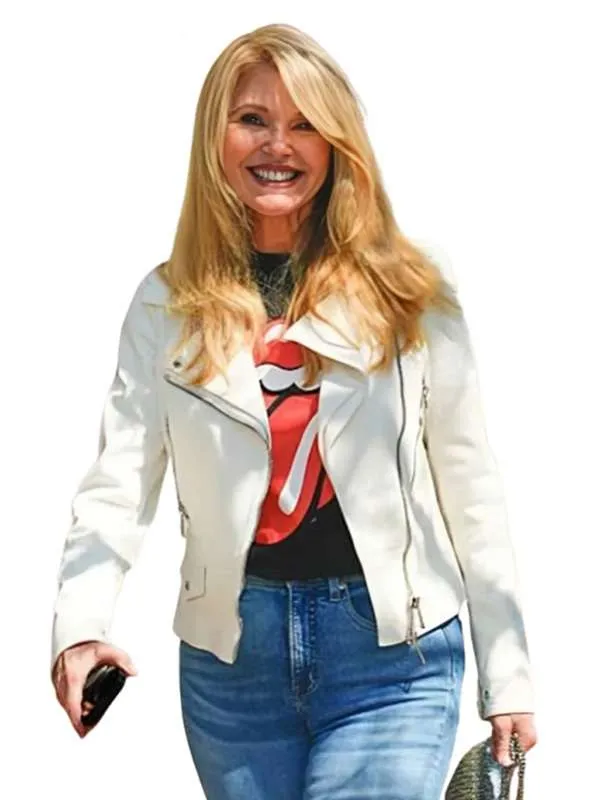 NYC Christie Brinkley White Leather Jacket