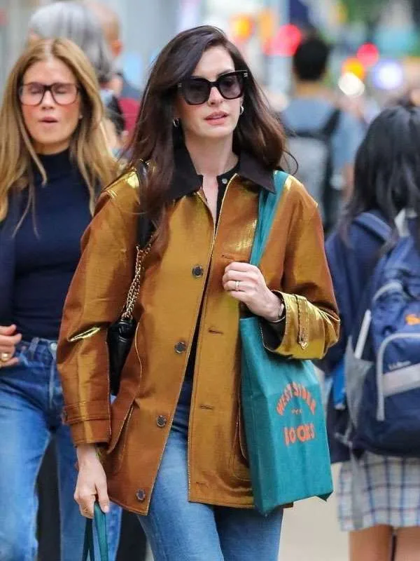 Anne Hathaway Metallic Gold Jacket