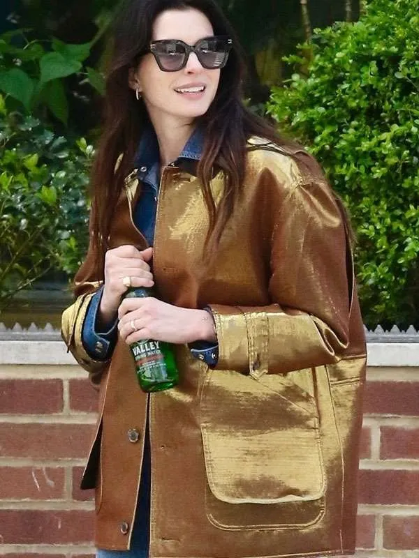 Anne Hathaway Metallic Gold Jacket - Image 3