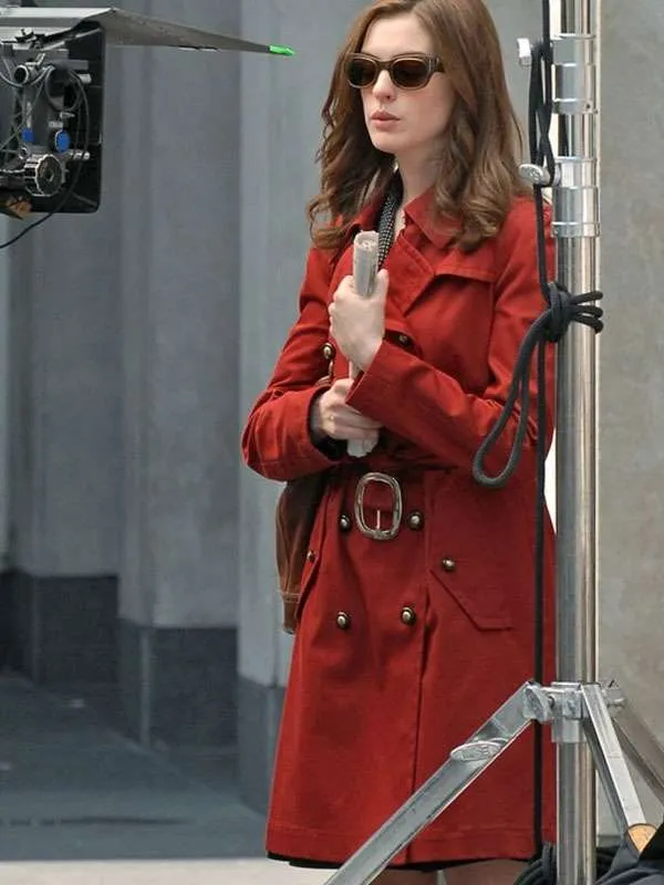 Anne Hathaway Red Trench Coat - Image 3