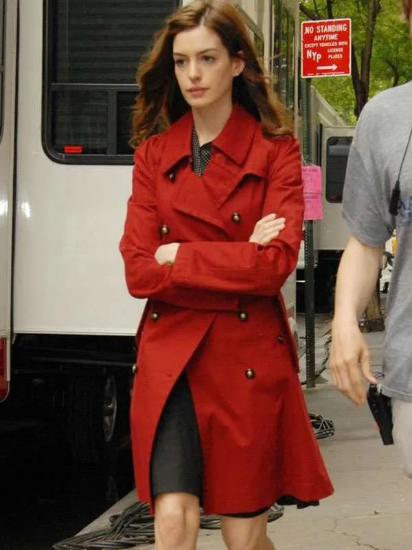 Anne Hathaway Red Trench Coat - Image 2