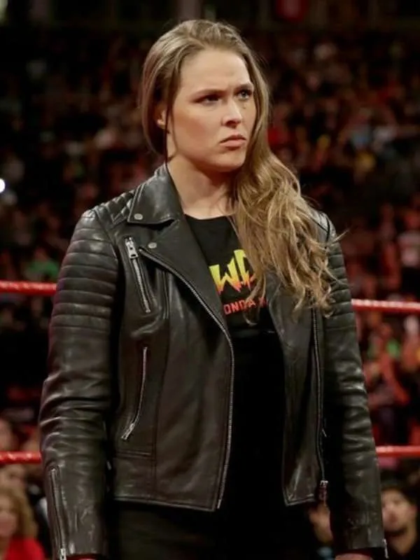 Ronda Rousey Quilted Shoulders Biker Leather Jacket