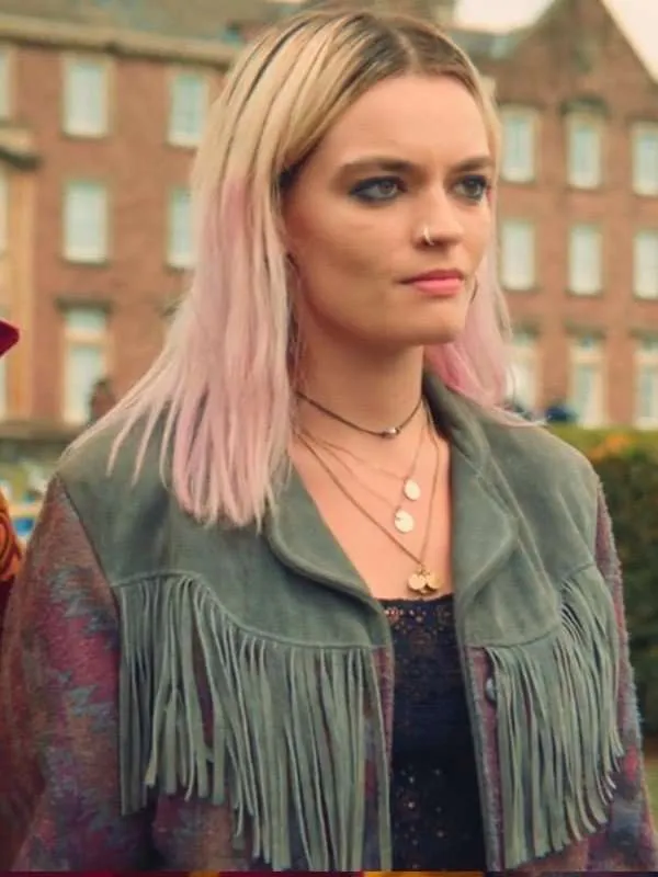 Maeve Wiley Sex Education Fringe Leather Jacket