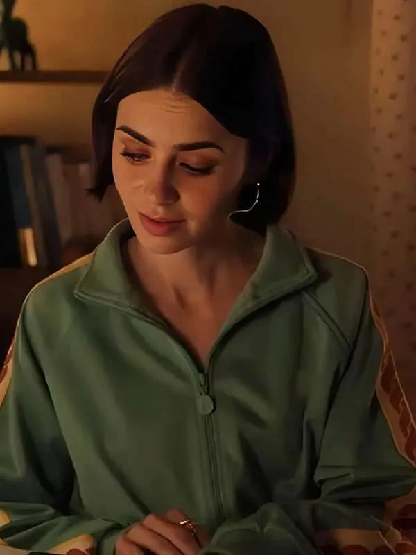 Lily Collins Emily in Paris S05 Green Track Jacket - Image 2