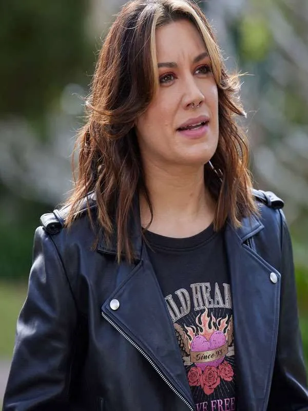 Stephanie Panozzo Home and Away Black Leather Jacket