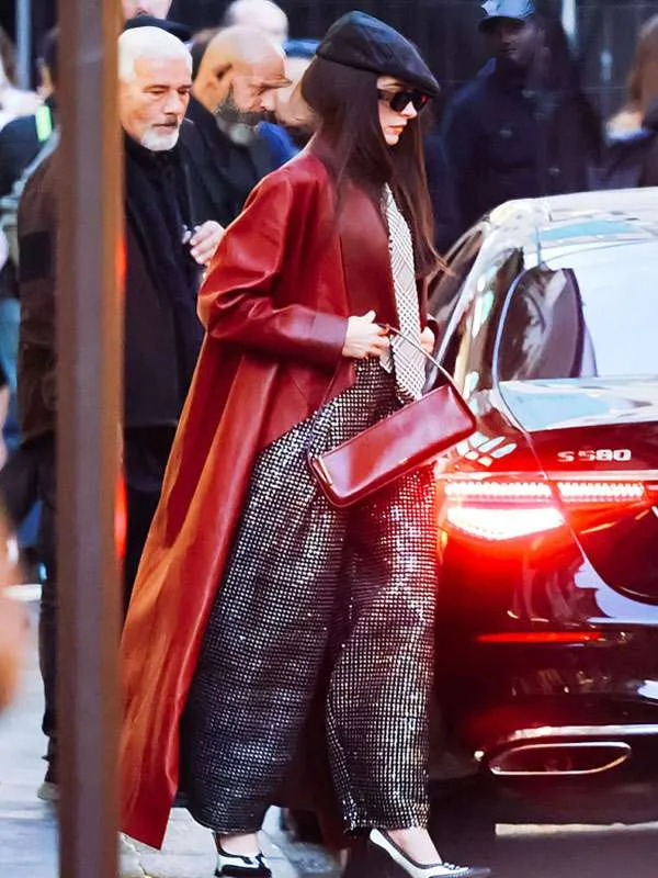 Anne Hathaway The Devil Wears Prada 2 Red Leather Coat - Image 2