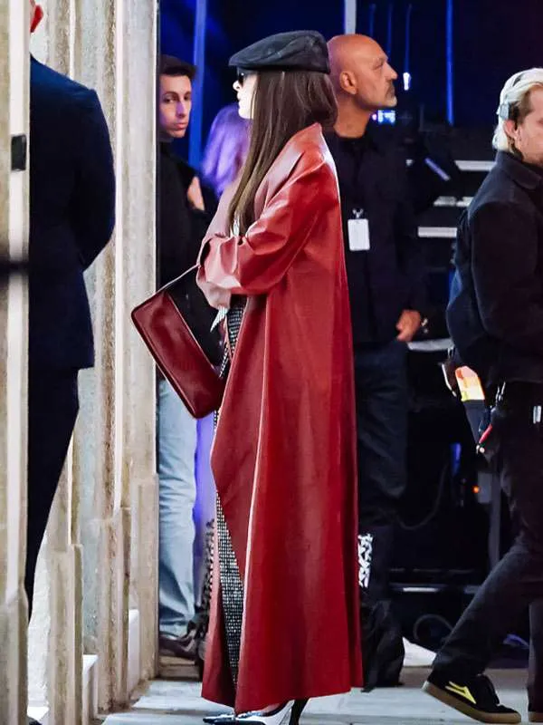 Anne Hathaway The Devil Wears Prada 2 Red Leather Coat - Image 3