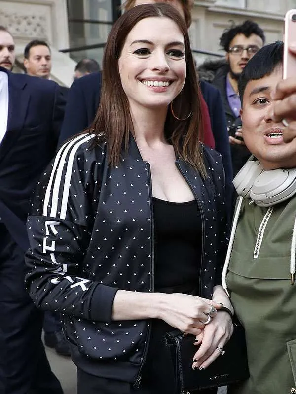 Anne Hathaway Polka Dot Bomber Jacket - Image 2