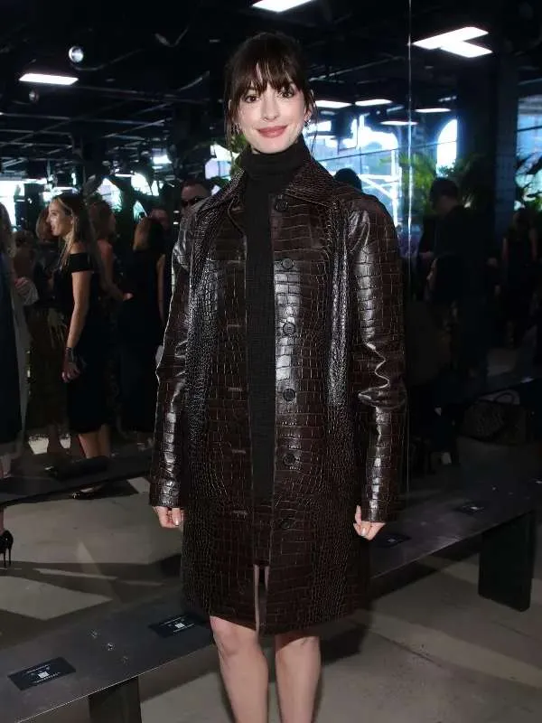 Anne Hathaway NFW 2023 Leather Coat