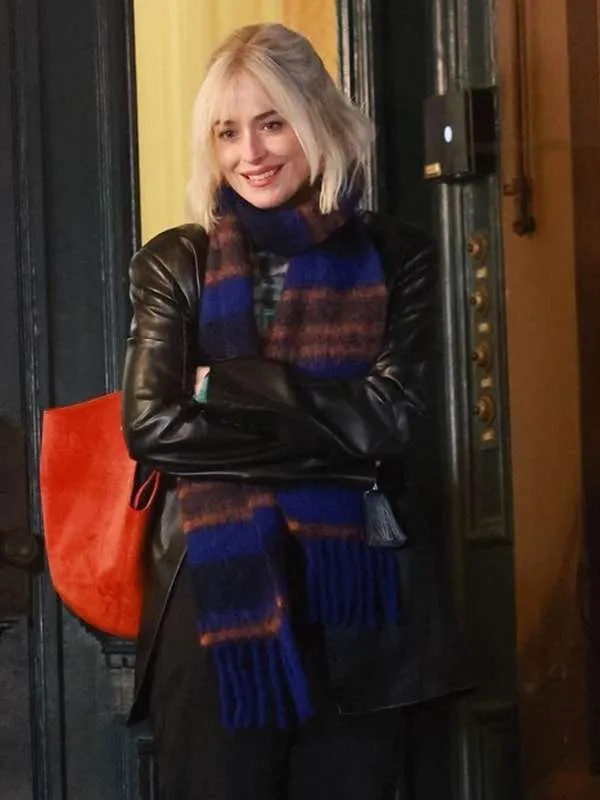 Daddio Dakota Johnson Black Leather Coat