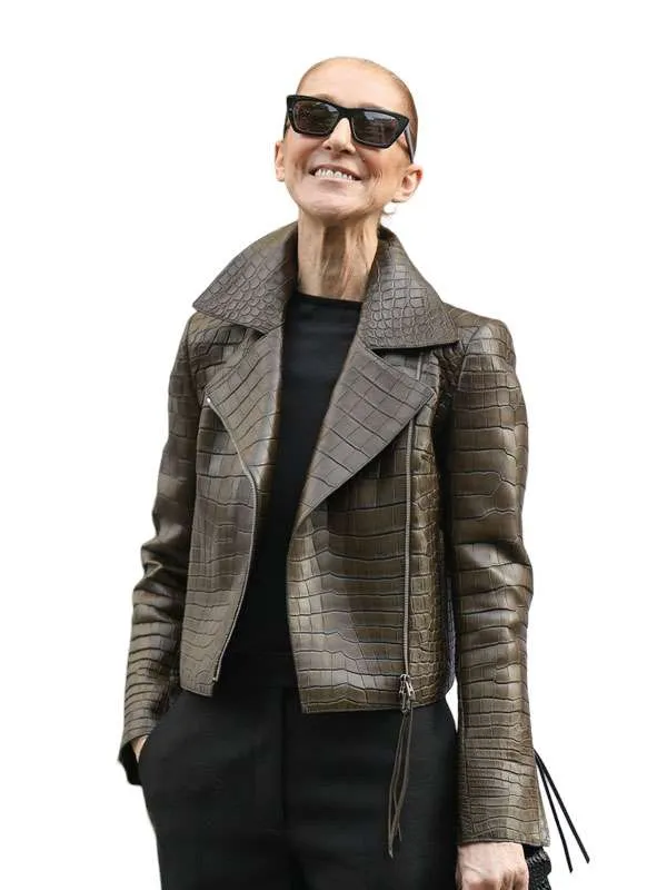 Celine Dion Crocodile Textured Leather Jacket