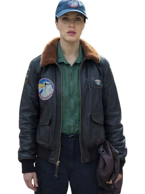 Jessica Brown Findlay Silo S03 Flight Leather Bomber Jacket